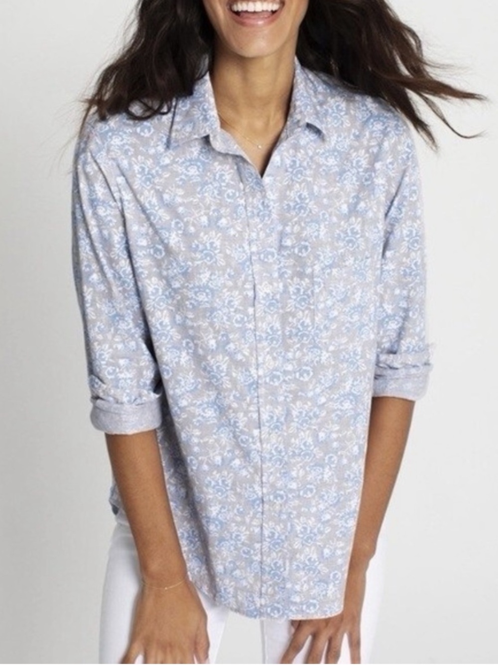 GRAYSON The Hero Button Down in Henrietta Flower Blue Gray Frank & Eileen 03 M
